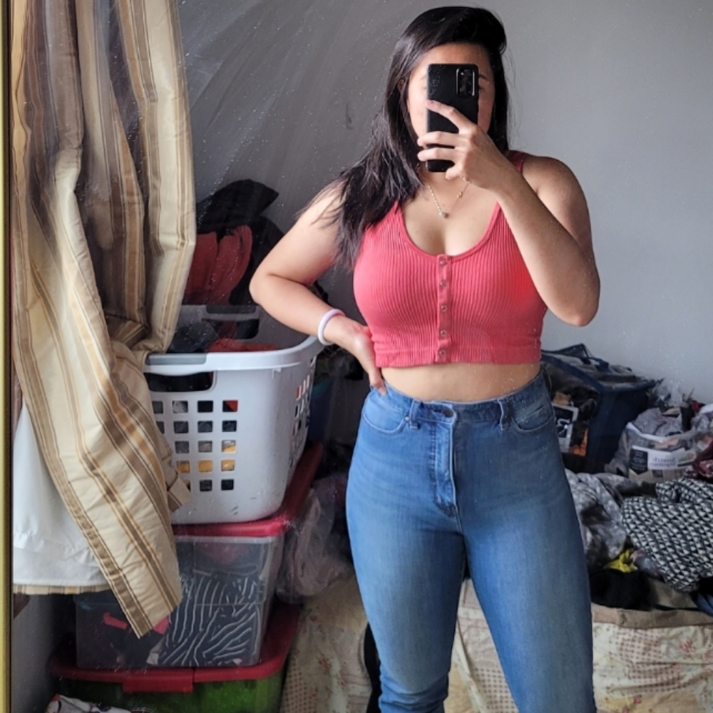 UO PINK Drew surplus ribbed crop stretchy line tank top